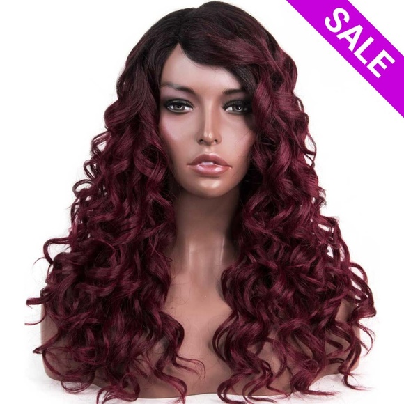 Her Wig Closet Accessories - 22" Dark Black Roots Burgundy Curly Wig | Diana
